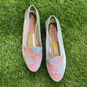 Vintage LJ Simone Metallic Silver & Pink Loafers 7